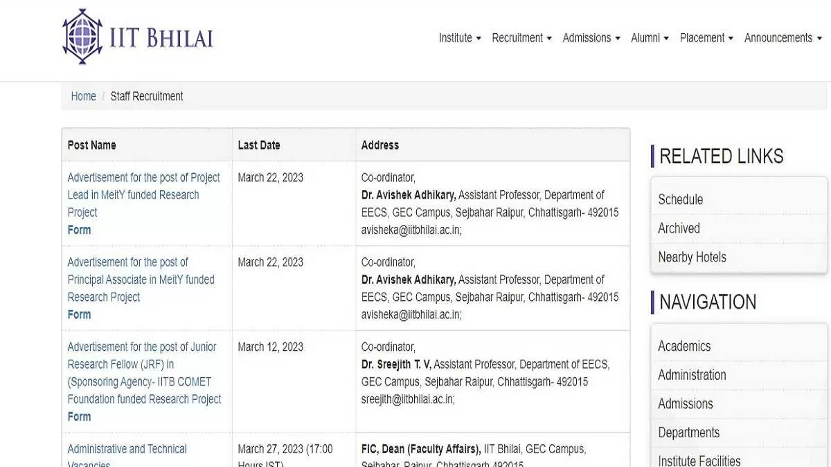 IIT Bhilai Recruitment 2023: Notification ,30 Posts, Application Dates, Eligibility, Salary, Pattern.