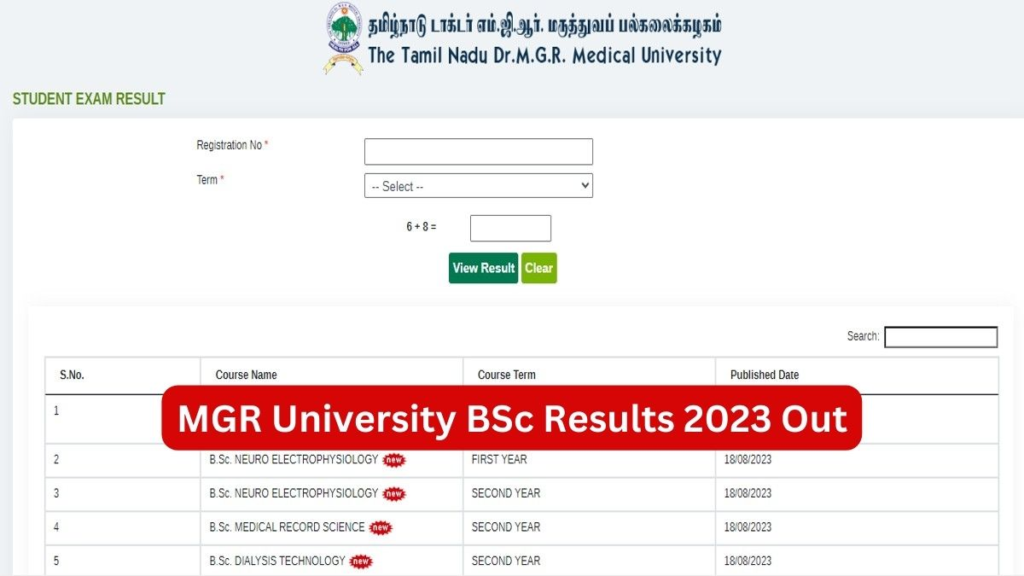 MGR University Announces BSc Programme Results 2023 The Tamil Nadu Dr MGR Medical University has declared the results for its Bachelor of Science (BSc) programmes on August 18, 2023. Students who appeared for the exams can now access their scorecards on the official websites - tnmgrmu.ac.in and cms2results.tnmgrmuexam.ac.in. Here's a step-by-step guide on how to easily retrieve your TN MGR University BSc results for 2023.