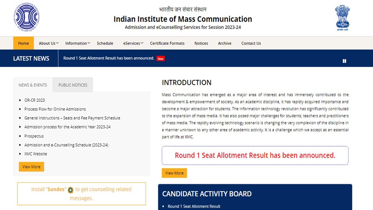 IIMC Seat Allotment Result 2023 Out for Round 1 @iimc.admissions.nic.in,