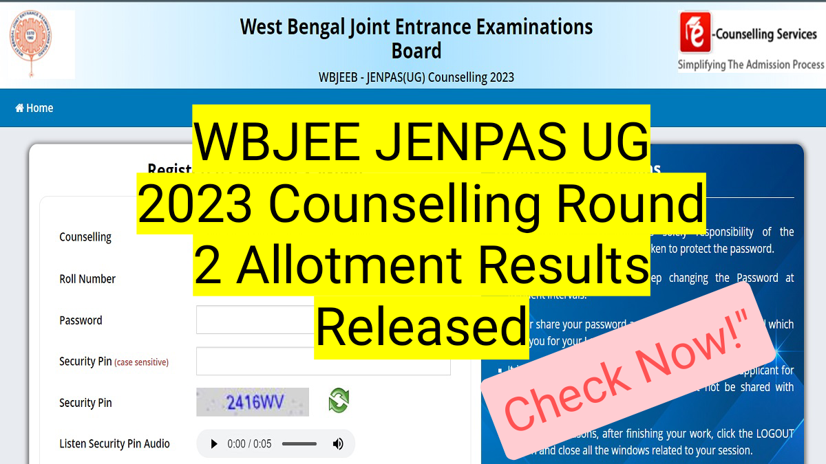 WBJEE JENPAS UG 2023 Counselling Round 2 Allotment Results Released: Check Now!